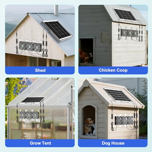 Solar Chicken Coop Fan 3 Kit, 25W Solar Powered Greenhouse Fan Outdoor Waterproof, Solar Exhaust & Intake Fans, Strong Airflow for Shed Dog House Circulation Ventilation Cooling, No Battery - size: 4.7" Fan 3 Kit