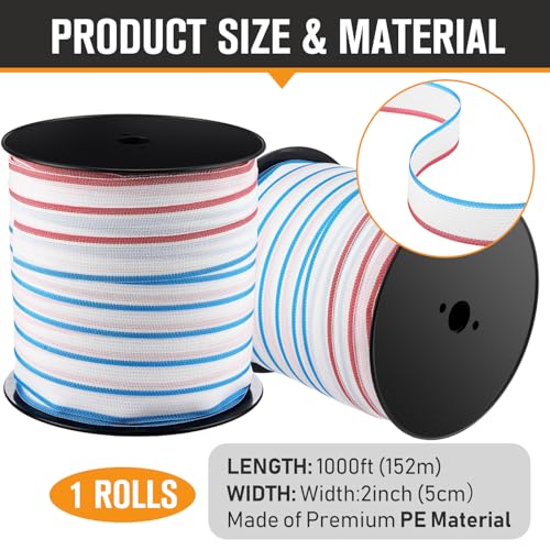 1 Roll 2 Inch x 1000 ft Electric Fence Tape Polytape | Polytape Fencing Horse Fence for Livestock Horse Paddock, High Visibility Polytape, Farm Perimeter Fencing - color: White, size: 2 Inchx 1000 ft