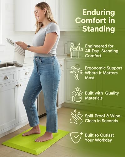 Ophanie Kitchen Mats for Floor, 3/4 Inch Thick Kitchen Rugs, 20x32 Anti Fatigue Standing Cushioned Mat,Waterproof,Comfort Ergonomic Mat for Office, Home, Sink with 99+ Pairs of Anti-Slip Bottom Ridges - color: Green, size: 20"L x 32"W x 0.8"Th