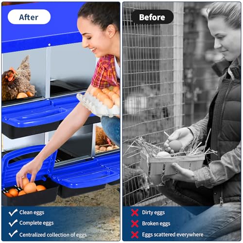 Chicken Nesting Box, Nesting Boxes for Chickens, 8 Compartments Chicken Laying Boxes with Lid Cover, Roll Away Nesting Box for Chickens Laying Egg to Protect Eggs, with Metal Bracket, Blue