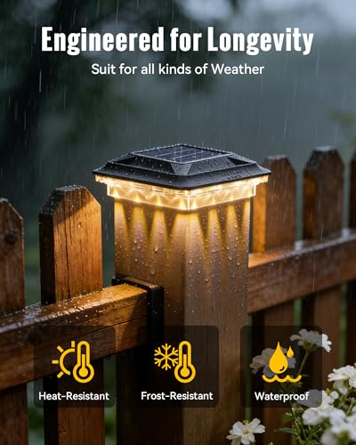 Solar Post Cap Lights Outdoor Waterproof 2 Pack for 3.5x3.5 4x4 Vinyl/Wooden Fence Posts Light Solar Powered with 3000/4500/6000K 3 Modes, Deck Cap Light for Garden, Patio, Porch - size: 2 Pack