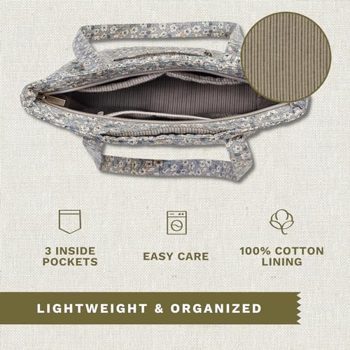 Bella Taylor Large Tote, Quilted Shoulder Bag for Women | Lightweight, 6-pocket large quilted purse, machine washable, zippered top, ultimate organization, durable construction - color: Khaki Floral