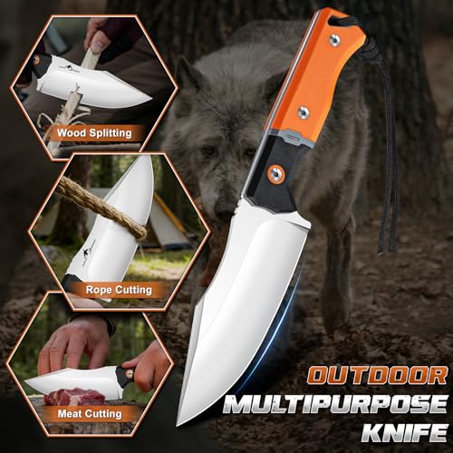 Purple Dragon Outdoor Knife for Skinning - Drop Point Skinning Knife Orange | Forged from a Single Piece of D2 Steel, Full Tang G10 Handle, Gift Box - size: 4.9 inch