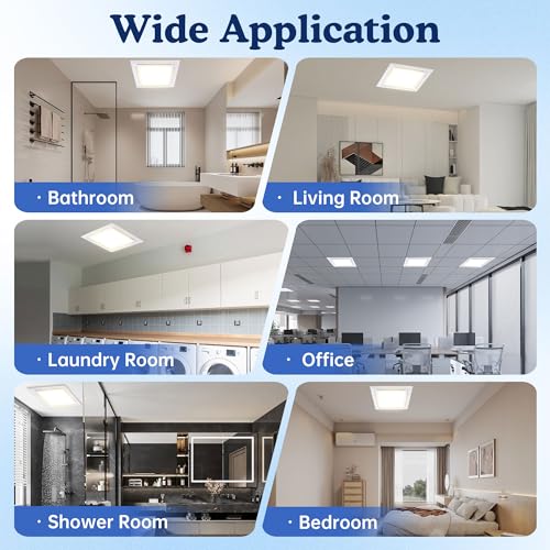 Bathroom Fan With Light 13.4 in Panel,180 CFM,1.0 Sones,12" Ceiling Mount | Large Bathroom Exhaust Fan|High cfm Extractor Fan|Easy Retrofit|Ceiling Fixtures|Bath Ventilation|For Kitchen Household Attic