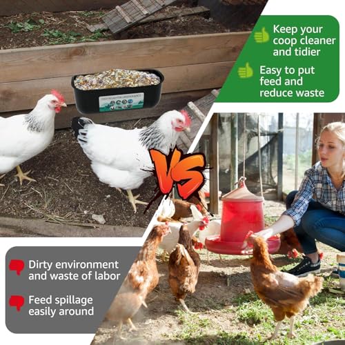2 Pack Chicken Duck Dog Feeder, Poultry Feeders and Waterers, Hanging Goat Feeder, Livestock Feeding Container, Feed Trough and Waterer Bucket with Clips (Black) - color: Black