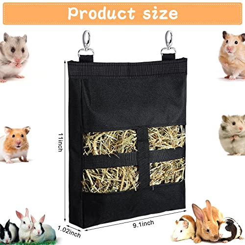 Frienda 2 Pcs Guinea Pig Hay Bag 11 x 9.1 Inch Guinea Pig Hanging Hay Feeding Bag Storage Dispenser for Chinchilla Hamster Bunny Small Animal Pet(Black)