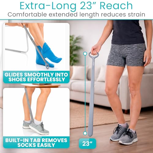 Vive Sock Aid Device for Seniors and Shoe Horn Kit - Sock Puller Aid Easy | On and Off - Shoe Horn Long Handle - Adjustable