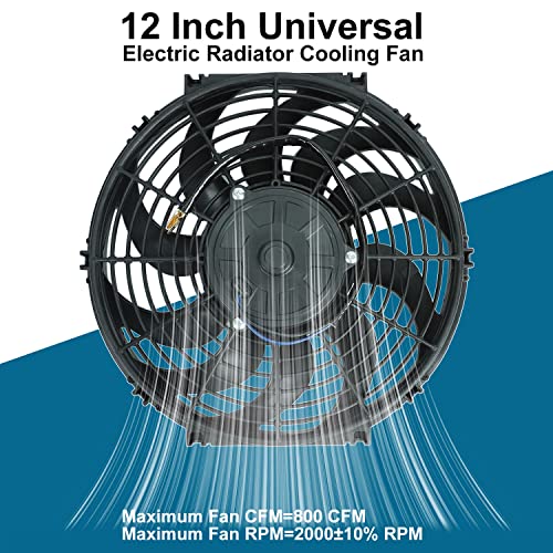 BLACKHORSE-RACING 12" Universal Electric Radiator Cooling Fans + Thermostat Relay & Mount Kit - size: 12 Inch
