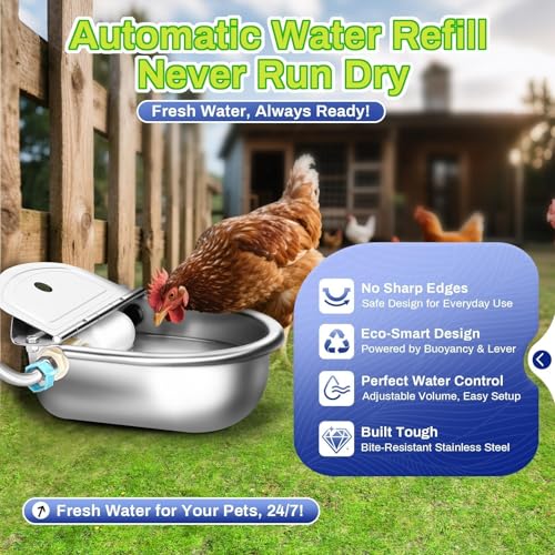 Automatic Animal Drinking Water Bowl with Float Valve, Standard Pipe,3L Stainless Steel Waterer Feeder Farm Dog Dispenser Kit Self Filling for Livestock Horse Goat Water Trough - size: Standard Setup (Essential)