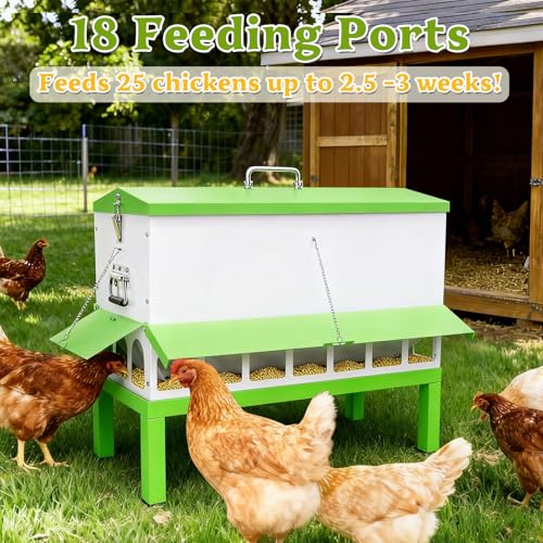 110LB Metal Chicken Feeder with 18 Ports&Legs No Waste Rat Proof | Large Galvanized Weatherproof Poultry Feeder, Fit Chickens, Ducks,Geese,No Assembly,Rainproof For Backyard Coops & Flocks