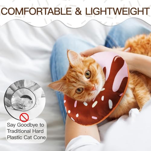 Cat Cone Collar Soft, Cute Cat Donut Collar After Surgery, Adjustable Kitten Recovery Cones to Stop Licking, Lightweight Neck Elizabethan Collars for Cats Kittens (Chocolate, Small) - color: Chocolate, size: Small