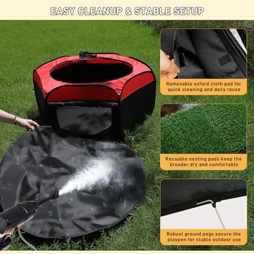 Chick Starter Kit 6-in-1 Chicken Brooder Box with 12"*12" Heating Plate | Pop-Up Chicken Brooder Playpen Tent with Chicks Feeder, Waterer, Perch & Nesting Pad for Poultry Ducks Quail Indoor Outdoor