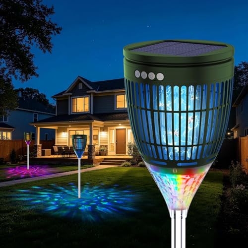 Rossetta Solar Bug Zapper Outdoor, Fly Zapper with Flame & Projector Light | 4200V Shock Grid, Solar & USB Charging, IPX5 Waterproof, Auto Mode, Cordless Electric Mosquito Killer for Patio, Garden - color: Olive Green