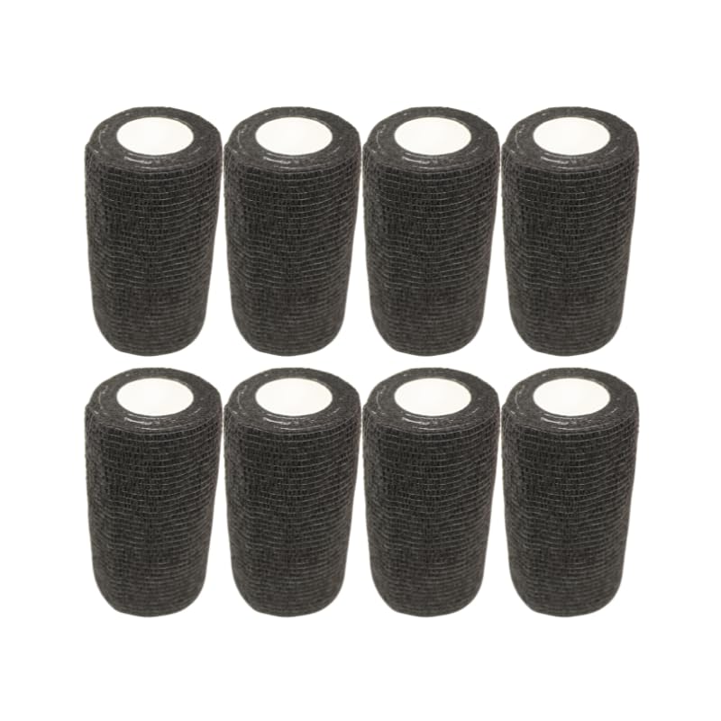 4" Cohesive Flexible Bandage Wrap – Black - 8 Pack | Self-Adherent Vet Tape for Animal Use | Breathable, Easy Tear, No Clips Required | Ideal for Horses, Dogs, Livestock, Pets - color: Black