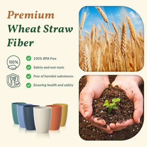 Homienly Plastic Cups Alternatives Unbreakable Drinking Glasses Wheat Straw Cup Sets for Kitchen Camping Party RV Stackable Water Tumblers Dishwasher Freezer & Microwave Safe 6 PCS (12OZ, Multi) - color: Colorful, size: 12 Ounces