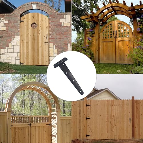 2PCS 8" Heavy Duty T-Strap Hinges, Black Rustic Iron Hinge, Rustproof Gate Tee Hinges for Outdoor Sheds, Barn Doors & Wood Fences-Thickness 2.2mm - size: 8 Inch