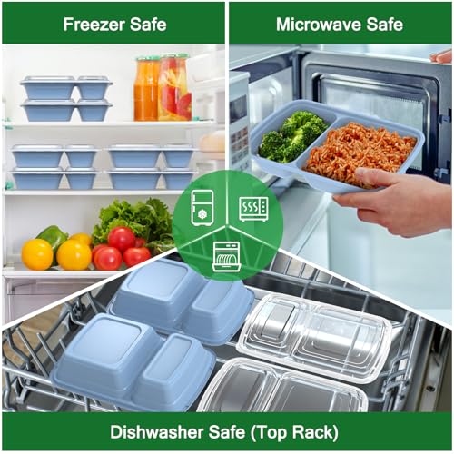 Dealusy 50 Pack 28 oz Meal Prep Containers with Lids 2-Compartment, Blue | Sturdy Leakproof & Food Safe, Microwave, Freezer, Dishwasher Safe Prep Containers, To Go Take Out Plastic Food Storage - color: Blue