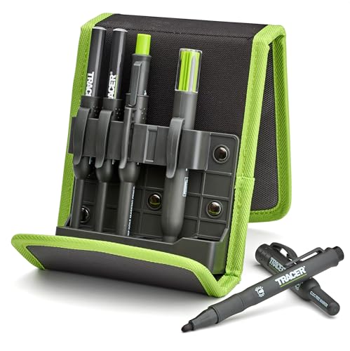 Tracer Construction Pencil Kit - Carpenter Pencils w/Markers - 5pc Set | 5-piece carpenter pencil set with deep hole marking pens, heavy-duty clog-free marker, 2.8mm leads, and magnetic case - style: 5pc Set