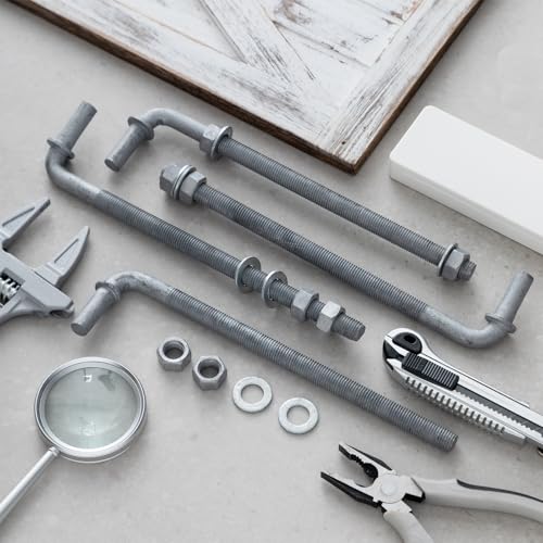 Otooling 4 Pack J-Bolt Gate Hinges, Galvanized Fence Hardware,11" | 5/8"-11 Threaded J-Bolt Hinges with Nuts and Washers, Rust Resistant for Cattle Gates, Fences, Corrals and Farms