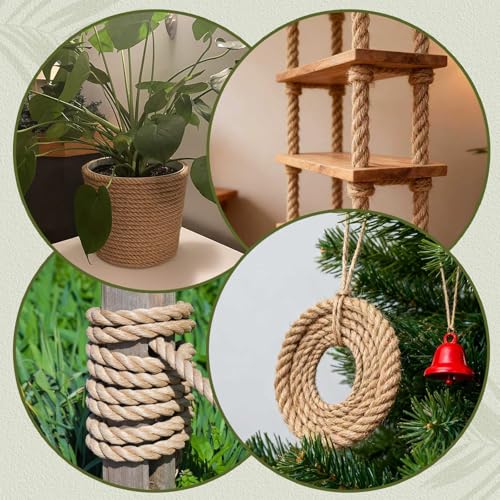 Natural Jute Rope (3/4 Inch x 100 Feet) Thick Hemp Rope Twisted Manila for DIY Crafts, Deck Railings, Hanging Swing, Nautical Decorating - size: 3/4 Inch x 100 Feet