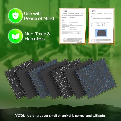 PRAISUN 0.56" Rubber Top Gym Flooring, Heavy Duty Gym Mats for Home Gym | Non-Slip Interlocking Workout Mat, 24 x 24in Large Gym Floor Mat, Protect Floors from Equipment, 72 Sq Ft, Black/Grey - size: 18 Tiles (72 Sq Ft)