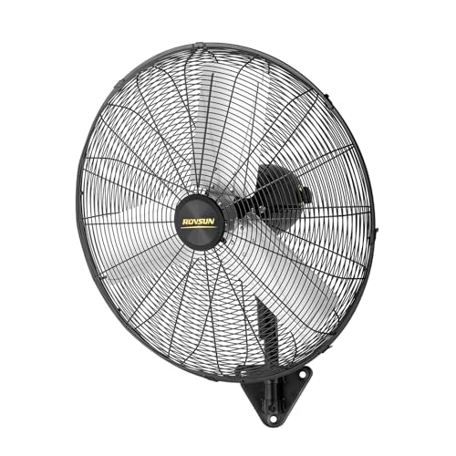 ROVSUN 24 Inch Industrial Wall Mounted Fan, 3 Speed Settings Heavy Duty Fan, High Velocity Wall MountFan, Aluminum Blade & Dual Ball Bearing Motor, for Garage, Gym - size: 24"