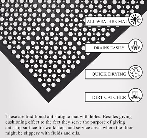 A1 Home Collections Anti Fatigue Mat, 0.6" Thick Heavy Duty Rubber Floor Mat with Drainage Holes - Non-Slip Kitchen, Bar & Restaurant Mat, 36x60 in (2 Pack) - size: 2 Pack - 60"L x 36"W x 0.6"Th