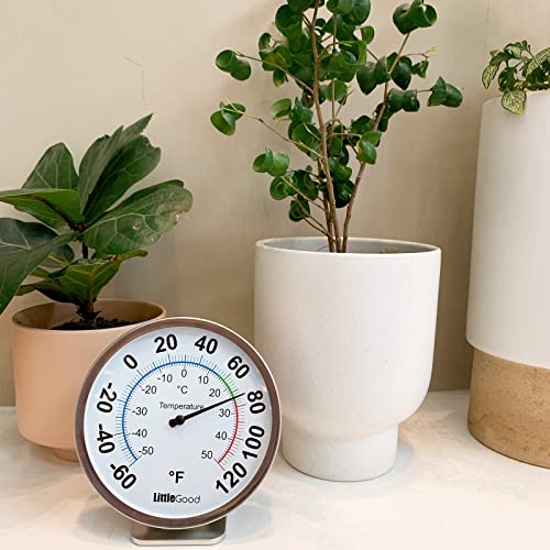 5” Indoor Outdoor Thermometer - Analog Thermometer gauges for Temperature Updated, Round Dial Metal Wall Thermometers Large Numbers for Home, Patio, Room, Greenhouse, Garage, Decorative