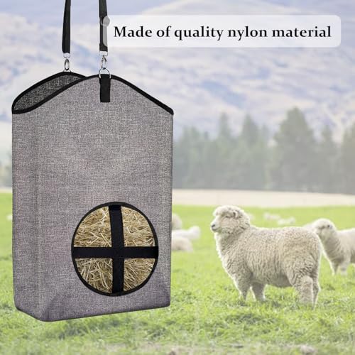 Goat Hay Feeder Bags for Horses, Sheep with Adjustable Open Feed Hole for Slow Feeding-Gery - color: Gery