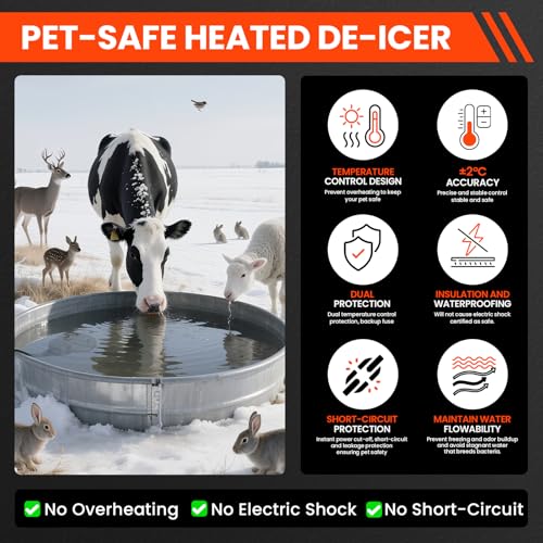 Chicken Water Heater with Thermostatic Control, Aluminum De-Icer for Bird Bath, Winter Livestock Poultry, Full Coverage Design (1000 Watt)