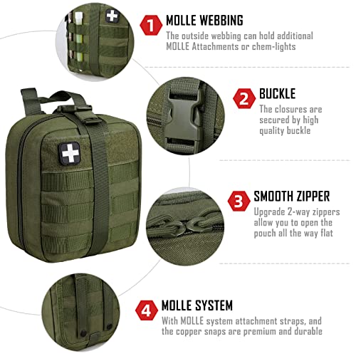 LIVANS 1000D First Aid Bag Empty, Medical Ifak Pouch for Emergency & EMT | Molle Compatible, Rip-Away & Quick-Release Design, Versatile for Tactical, Camping, Hiking and Travel - color: Army Green(7.1"l X 3.5"w X 8"h)