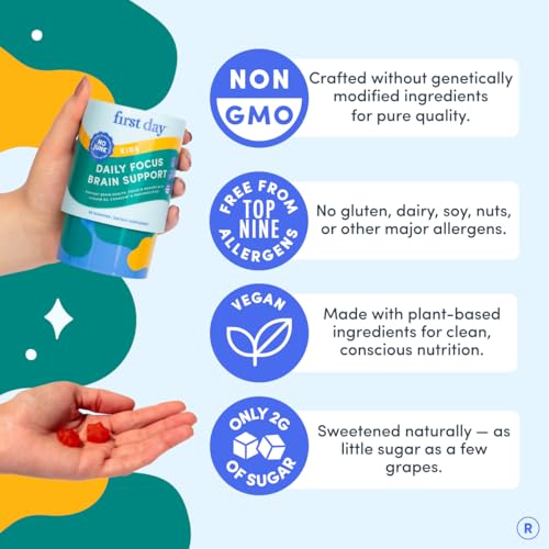 Focus Gummies for Kids with Cognizin® Citicoline, PS & Vitamin B3, 60 Count | Brain gummies for kids with Cognizin® citicoline, phosphatidylserine and vitamin B3 support daily focus, recall and learning.