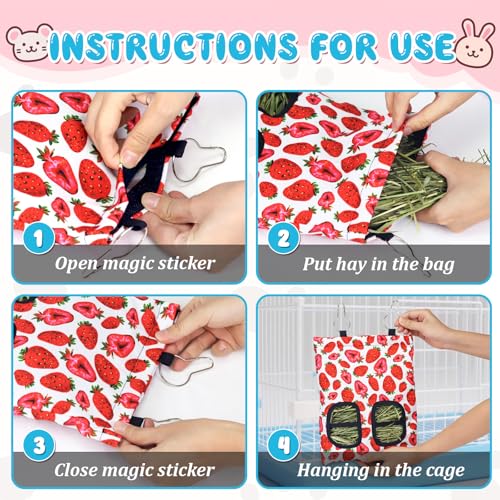 3 Pcs Rabbit Hay Feeder, 2-Hole Hanging Guinea Pig Hay Bags Washable Bunny Hay Bag for Rabbits, Chinchillas, Hamsters, Small Pets and Animals (11.8"×8.7") - color: Green,Red,Yellow