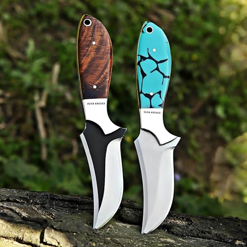 Custom Handmade 7'' fixed blade hoof rasp knife Cow boy knife Turquoise Handle Damascus steel Bull cutter, cowboy knives with pancake leather sheath (WOOD) - color: WOOD