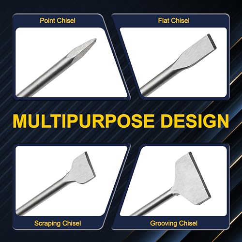 4PCS SDS Plus Chisel Set, Tile and Mortar Removal Tool | 40CR Steel, SDS Plus Rotary Hammer Drill Attachments, for Demolition, Chipping, Scaling Removing Cement, Home Improvement