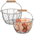 2 Pcs Wire Egg Baskets, Farmhouse Chicken Egg Collecting Baskets, Rustic Metal Egg Storages with Wooden Handle, Stackable Fresh Holders for Fruits, Vegetables, Sundries