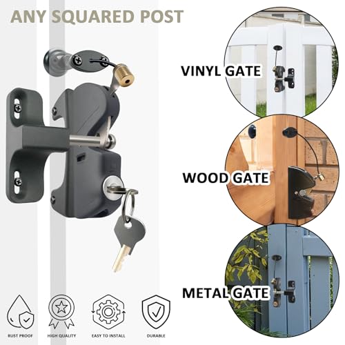 Gate Latch Door Latch with Pull Cable Opened Two-Sided Lockable Door Latch Durable,Versatile & Secure for Metal,Wood,and Vinyl Fence,for Privacy Fence,Outdoor Fence,Barn Door Lock,Wooden Fence(Black)
