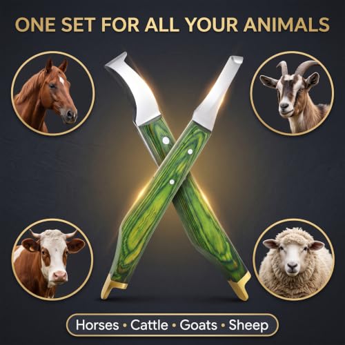 Premium Loop & Hoof Knife Set with Brass End, 9 Inch | Razor sharp stainless steel blades, ergonomic non-slip grip, hoof trimming for horses, cows, goats, sheep & livestock (Green) - color: Multi