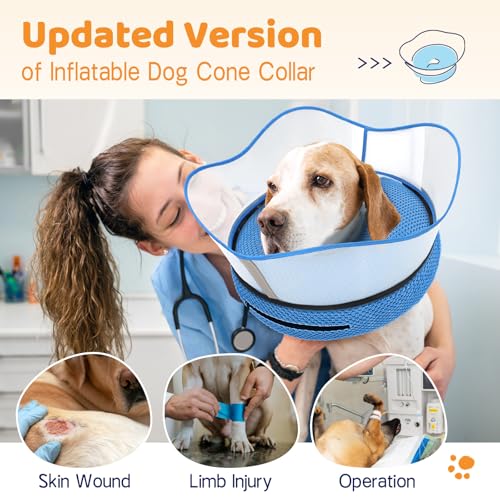 Supet Raised Inflatable Dog Cone Alternative Collars for After Surgery, Dog Donut Collar After Surgery, Soft Pet Cone for Small Medium Large Dogs to Stop Licking - color: Blue, size: M(Neck 9"-12.5")