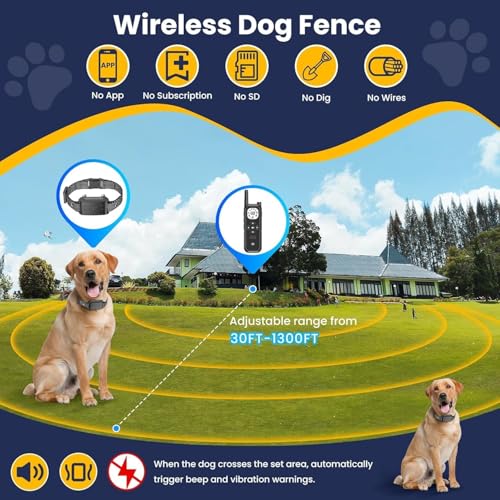 Wireless Dog Fence, Electric Fence for Dogs, Training Collar with Remote System 185 Days Standby Time, Waterproof & Flash Light Portable Dog Perimeter Collar with 3 Training Mode, Upgrade Black 1 PACK
