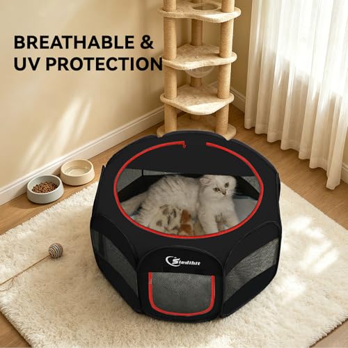 Siedihit Black Dog Cat Playpen, Puppy Pet Playpen Indoor for Small Dog | Crate Tent Cage Outdoor, Portable Pop Up Dogs Enclosure Kennel with Carrying Case for Dogs/Cats/Rabbits - color: Black