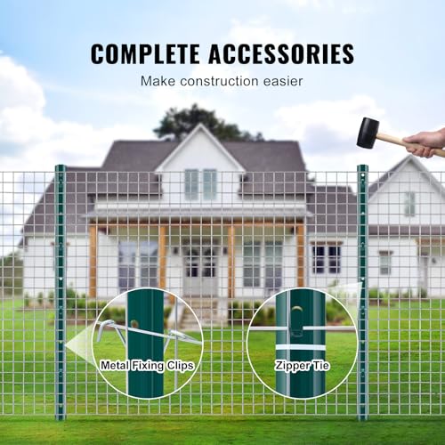 VEVOR 3 Feet Fence Post, 10 Pack U-Channel Heavy Duty Metal Fence Posts with 20 Zip Ties & 20 Clips, Sturdy Steel Fence Stakes for Garden Yard, Lawn, Farms and Outdoor Wire Fencing, Green - size: 3 Feet 10 Pack