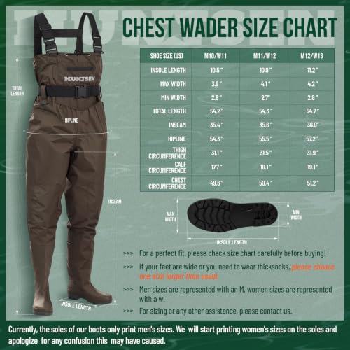 HUNTSEN Fishing Waders for Men Women - 2-Ply Nylon/PVC Waterproof Hunting Chest Waders with Boot Hanger&Phone Case, Size9-13 - color: Brown, size: 9