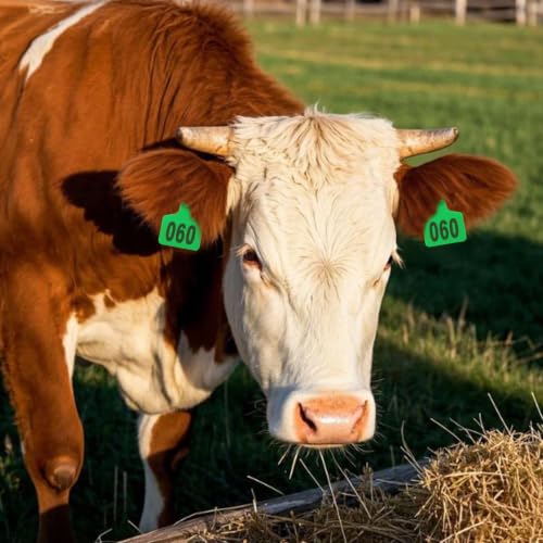 Cattle Ear Tags numberd 001-100 with Applicator Kit,Green | Large Plastic Livestock Ear Tag with Tagging & Removal Pliers Kit,for Cattle,Sheep,Cow,Goat,Pigs,Animal ID Cards with Pins - color: Green, size: 001-100 with Tagging & Removal Pliers Kit