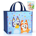 Bluey Tote Bag, Large Reusable Grocery Bag Bundle for Kids Adults | 14.5" Tote Bag for Shopping Groceries Gift Bags for Boys Girls Features Bluey and Bingo, Stickers, More