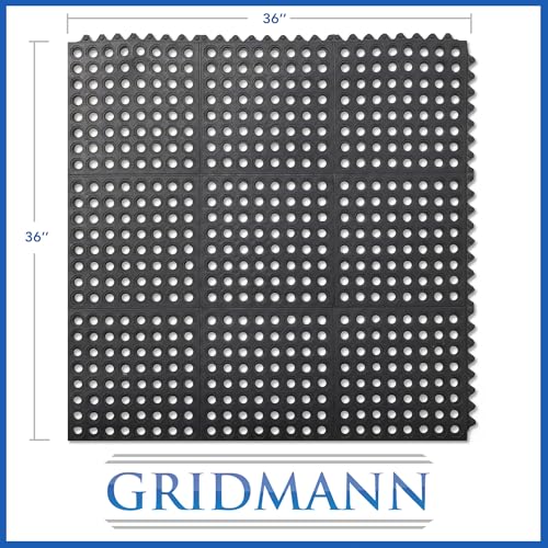 GRIDMANN Rubber Interlocking Floor Mat, 36" x 36" Non-Slip Anti-Fatigue Drainage Mat for Restaurants, Commercial Kitchens, Bar Floors, Black - size: 36"L x 36"W x 0.5"Th