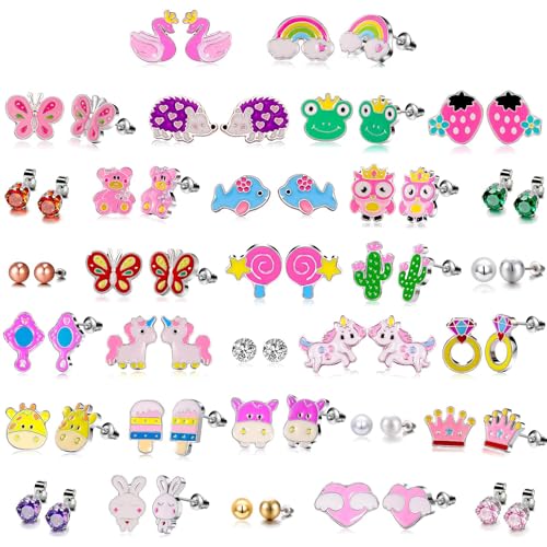 30 Pairs Hypoallergenic Earrings for Girls Sensitive Ears with Stainless Steel Post -Assorted Cute Stud Earrings for Teens Girls Women - style: #3-Chic