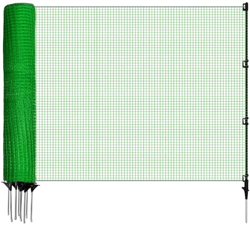 Temporary Fencing, 3' x 50' Portable Dog Fence with 10 Step-in Posts | Ground Stakes & Wind Ropes, Plastic Mesh Snow Safety Barrier for Garden, Backyard, Yard & Outdoor Animal Protection (Green)