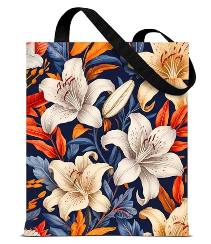 Aesthetic Floral Canvas Tote Bag - Reusable Shoulder Tote Bag for Women Lady Casual Vacation, Shopping, Work, Gym - color: 2