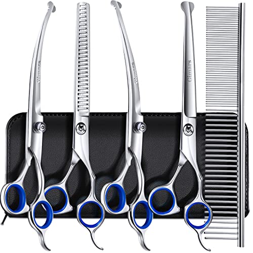 Gimars 7.0in Professional 4CR Stainless Steel Safety Round Tip 6 in 1 Dog Grooming Scissors Heavy Duty Titanium Coated Pet Grooming Scissor for Dogs, Cats and Other Animals - style: 7inch Silver Round Tip 6 in 1 Professional